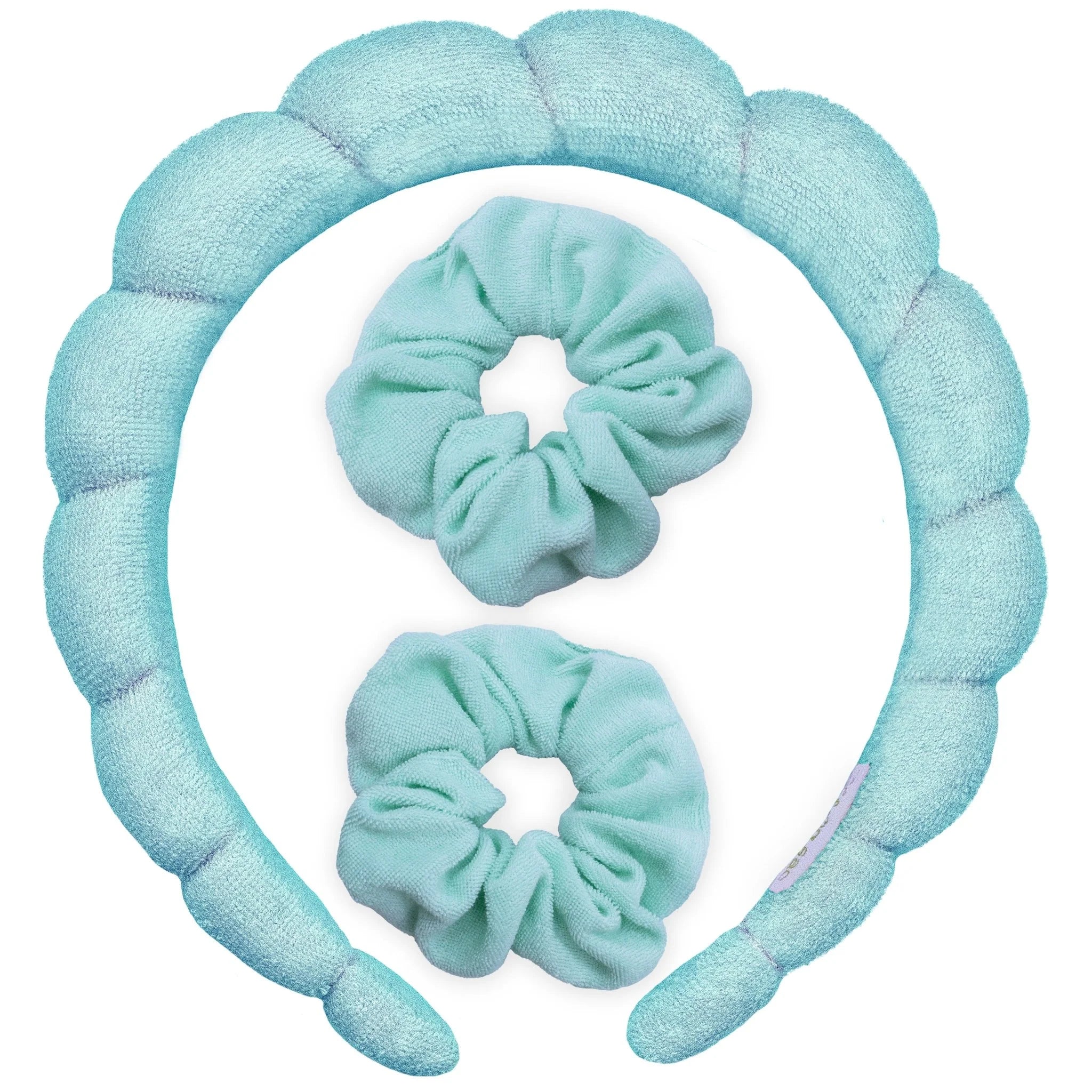 Puffy Spiral Terry Cloth Padded Spa Headband and Scrunchie Wristbands