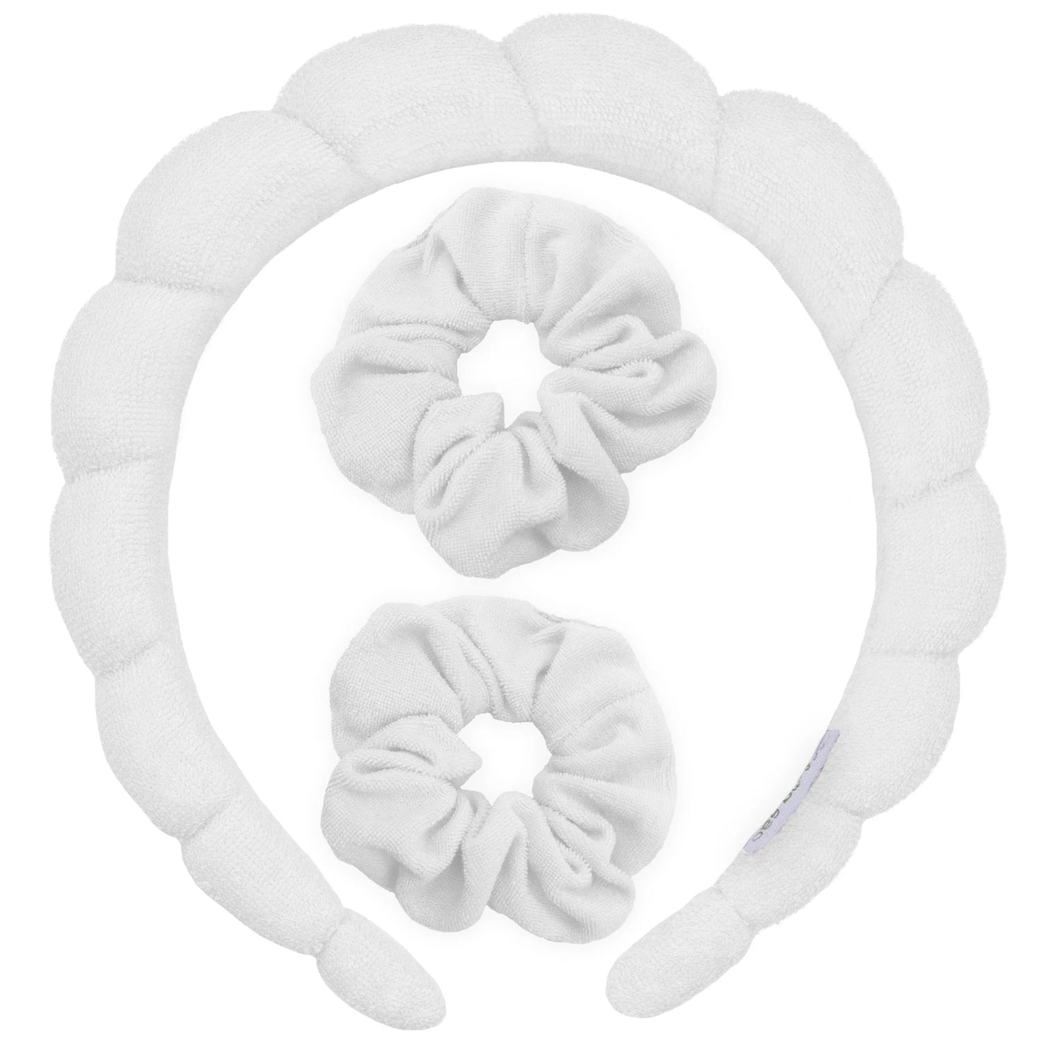 Puffy Spiral Terry Cloth Padded Spa Headband and Scrunchie Wristbands